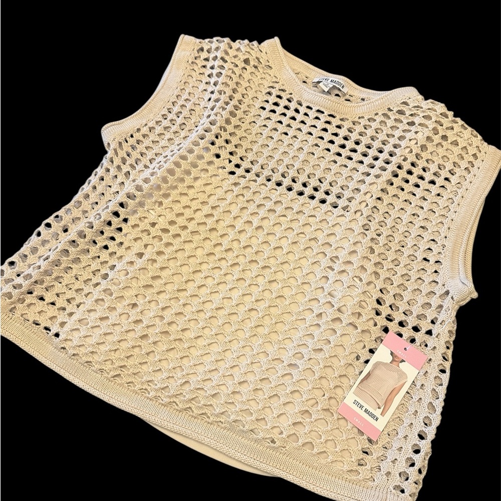 Steve Madden Women’s Crochet Cream Mesh Tank Top Small NWT.